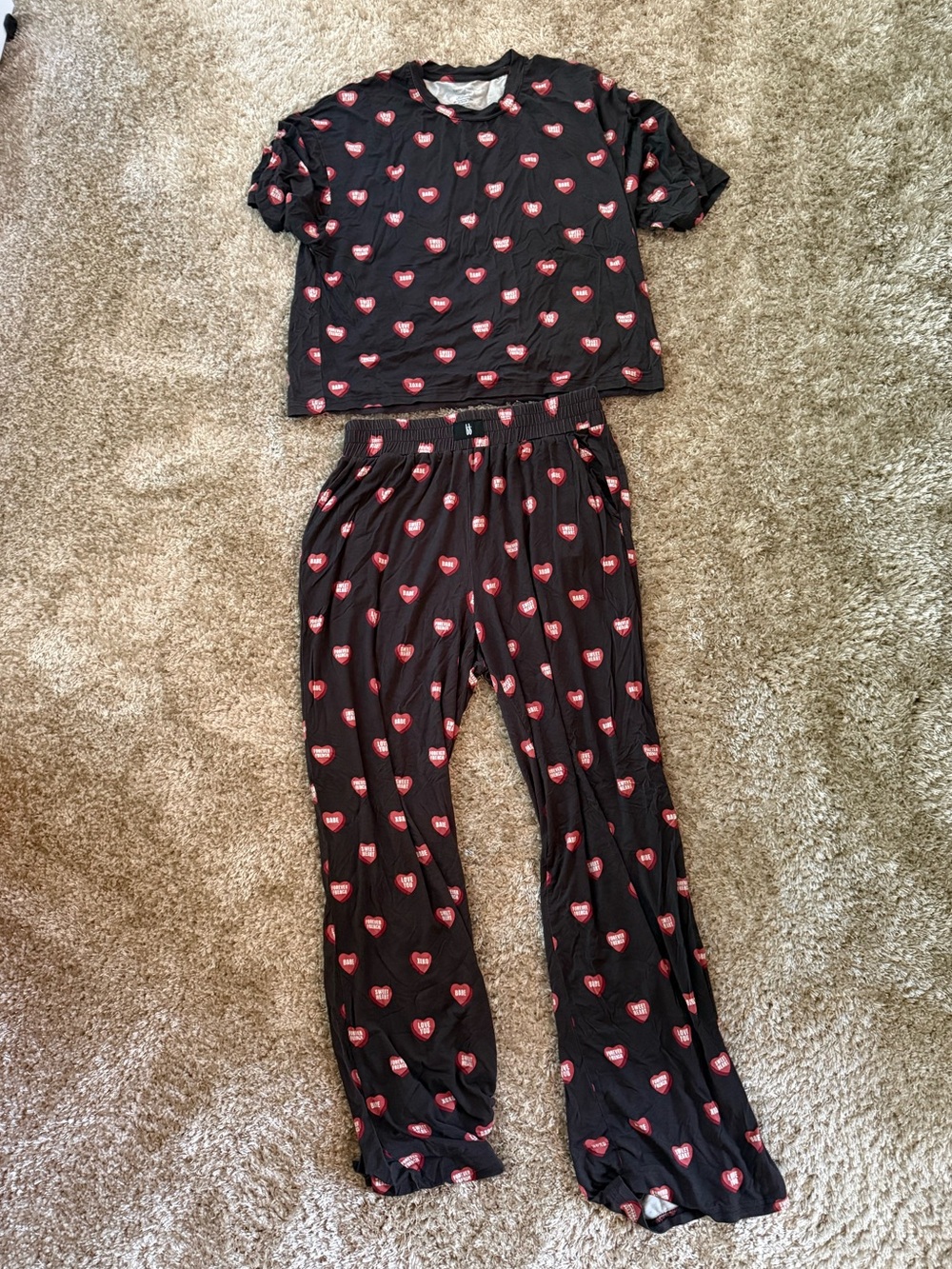 Women’s Black Pajama Set with Pink Heart Print